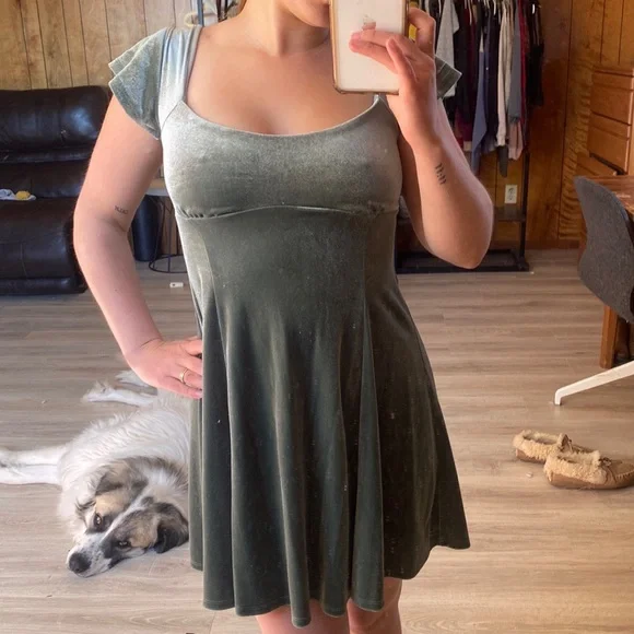 Rewind | Dresses | Sage Green Velvet Mini Dress Fairy Vibes | Poshmark